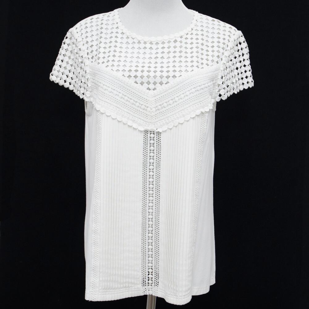 Diane von Furstenberg White Lauryn Short Sleeve Embroidered Lace Top Size Medium